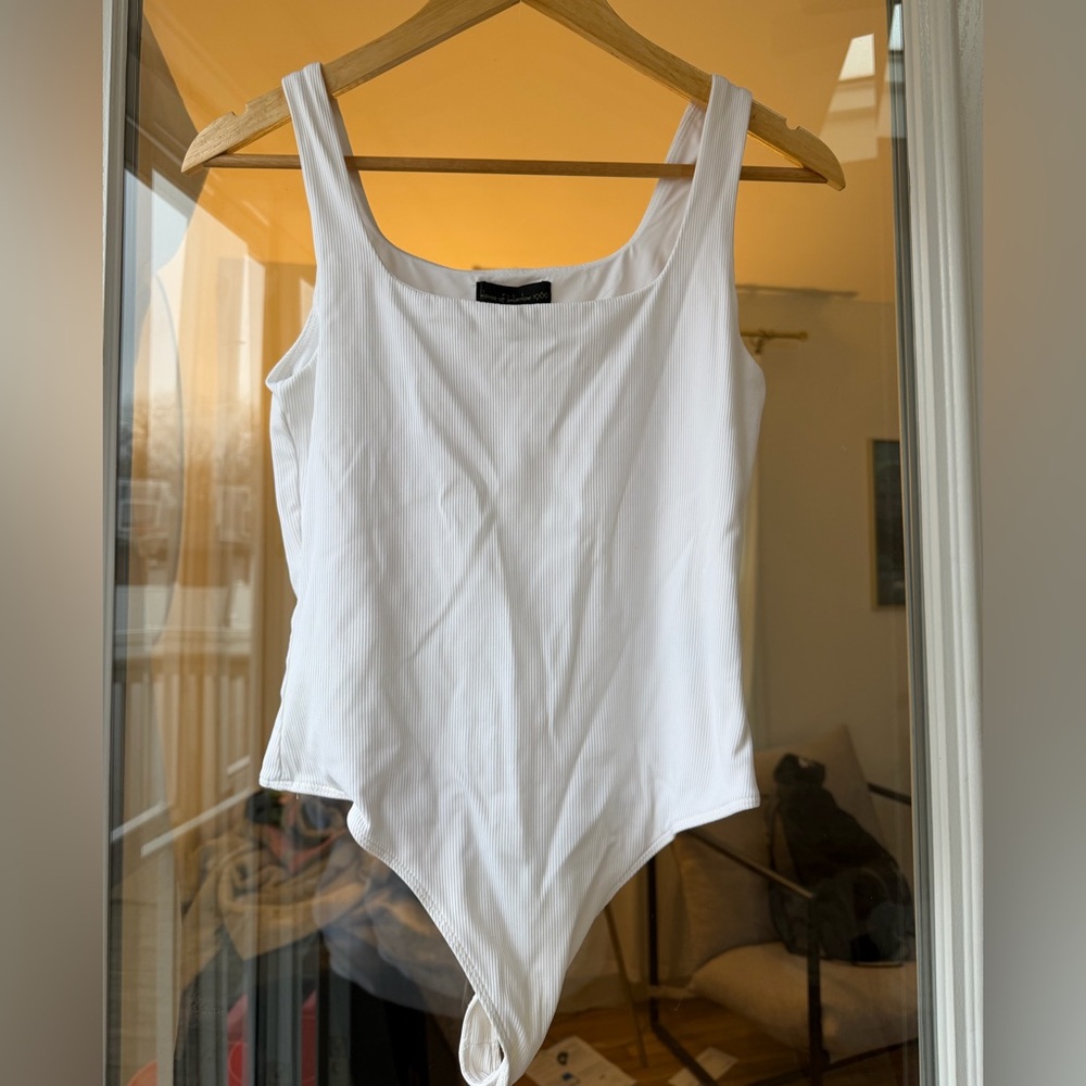 White Ribbed Tank Bodysuit